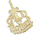 14k Yellow Gold #1 Mom Mother Heart Love Charm Pendant