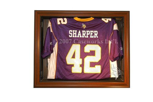 Minnesota Vikings Football Jersey Display Case with Removable Face and Classic Wood Finish Frame