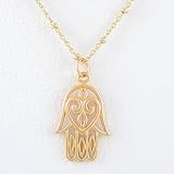 Hamsa Hand Open Cut Design Pendant in Vermeil on an 18" Gold Filled Saturn Chain, #8331