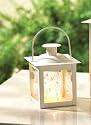 SMALL WHITE LANTERN IVORY GLASS CANDLEHOLDER CANDLE
