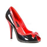 5 inch Peep Toe Pump W/ Contrast Heel Bow Black-Red Patent