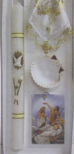 Baptism Gift Sets – Candle – Rosary – Hanky – Shell – ENGLISH, Boy