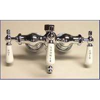 Chrome Clawfoot Tub Diverter Faucet with 3 Porcelain Lever Handles