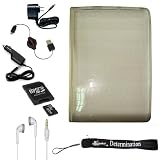 Silicone Skin Cover Case, USB 2in1 Data Cable, Car Charger, and Wall Charger with 4-inch eBigValue TM Determination Hand Strap for the Sony Reader eBook Touch Edition PRS-600 + 4GB Mini SD Card with SD Card Adaptor (Good to listen to your MP3's with Sony Reader) + Stereo In-Ear Headphones (White) (Ultimate Combo, Retail: $80.00)