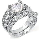 Sterling Silver Cubic Zirconia CZ Wedding Engagement Ring Set