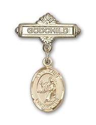 14K Gold Baby Badge with St. Luke the Apostle Charm and Godchild Badge Pin