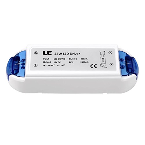 LE® LED Transformer Power Supply, 24W Power Adapter, 2A Max, 100-240V to 12V, LED Driver, Transformer for 12V AC/DC Bulbs, for LED Strip Lights and G4, MR11, MR16 LED Light Bulbs
