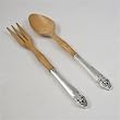 Distinction by Prestige Plate, Silverplate Salad Serving Spoon & Fork, Wood Tops
