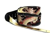 Jodi Head Wide Face Black Dragon Silk Brocade with Gold Adjustable Tail Guitar Strap