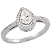 18k White Gold Pear-shaped Diamond Solitaire Ring, w/ 0.44 Carat (6x4mm) Pear Cut (Center) & 0.13 Carat Brilliant Cut (Sides) Diamonds, 3/8 in. (10mm) wide, Size 7