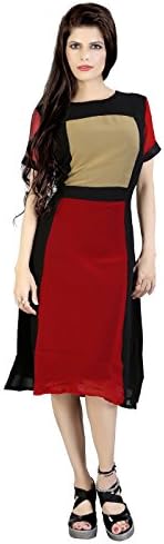 Ladies Office wear Boat Neck Knee high Patched Half Sleeve trendy Indian dress