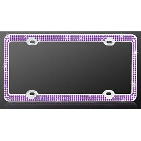 Buy Chrome Metal Car License Plate Frame with Triple Row Purple Crystals now!
