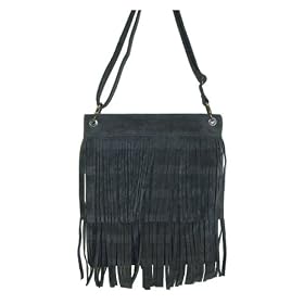 Grey North South Faux Suede Fringe Bag Purse