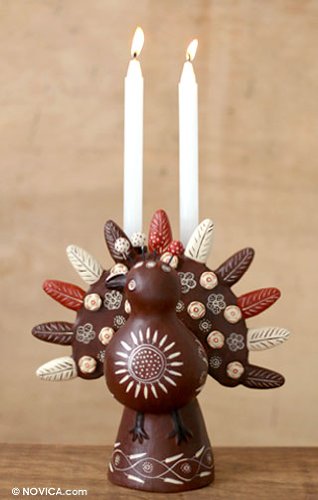 Ayacucho ceramic candleholder Chocolate Peacock