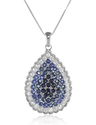 14k White Gold Shades of Blue Sapphire and White Sapphire Pear Shape Pendant Necklace, 18"