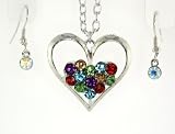 Multicolored Austrian Crystal Heart Pendant Necklace
