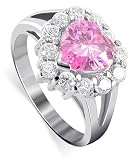 Sterling Silver Band Heart Pink Cubic Zirconia Accented Ring Size 5 to 10
