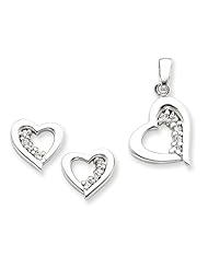 Sterling Silver CZ Heart Earrings & Pendant Set