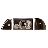 1987-1993 Ford Mustang Crystal Headlights Black Set w  Corner & Parking by Instyleparts