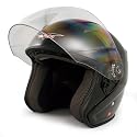 VCAN Gloss Black Medium Metro Scooter Helmet with Full Face Shield