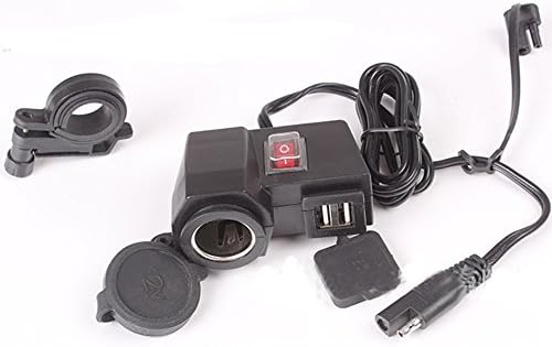 SERVISE4U Waterproof 5V/2.1A Dual USB Output Motorcycle Handlebar Clamp Power Adapter Charger USB Charging System With DC 12V Car Cigarette Lighter Socket - Black