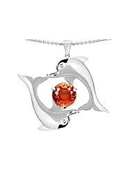 Original Star K (tm) Round 6mm Orange Mexican Simulated Fire Opal Dolphin Pendant in 925 Sterling Silver