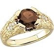 14K Yellow Gold Smoky Quartz and Diamond Ring