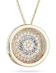 1.09-1.12 Cts Diamond & 0.33 Cts Aquamarine Round Pendant in 14K Yellow Gold