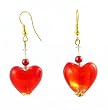 Earrings - E296 - Murano Style Glass - Heart ~ Red and Gold