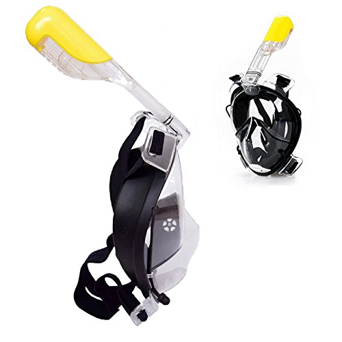 7Leon New Smart Design 180 Degree Full Face Adult &amp; Kids Snorkel Mask with Anti Fog and Anti-Leak Technology - Black S/M
