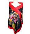 SilkNOW Unique 3D Design Red and Black Scarf, Hand Painted, Hand Embroidered, and Hand Beaded, 100% Silk Satin with Beautiful Floral Pattern