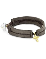Vibes "Edgy" 18 Karat Gold Diamond Keshi Pearl and Leather Bracelet