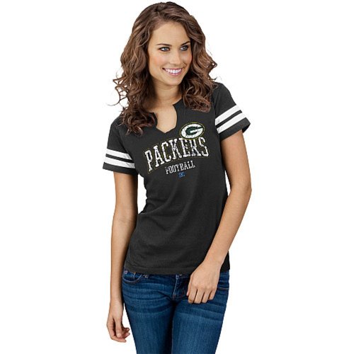 Majestic Green Bay Packers Go For Two Womens Black Tee -Large