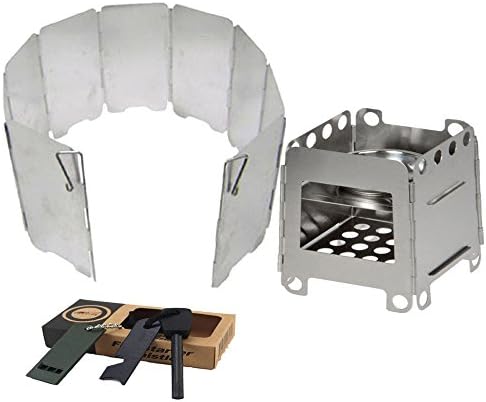 TaoKing Portable Folding Backpacking Wood Alcohol Camping Stove with Fire Starter and Windscreen