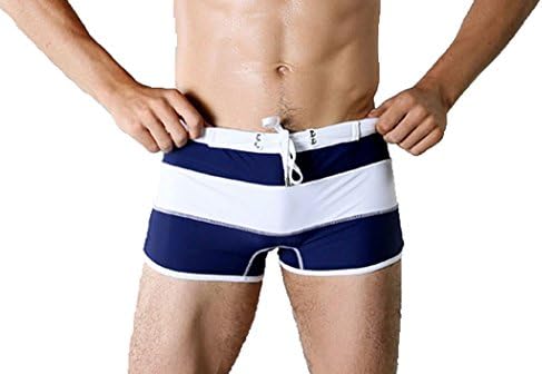 eMayLu Men's Solid Swimwear Strips Soft Fashion Swimming Trunks (DeepBlue Size L)