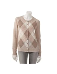 Apt 9 Womens 100% Cashmere Cardigan Sweater - Tan Heather Argyle - M