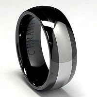 8MM Dome Ceramic Ring with Tungsten Carbide Inlay sizes 8 to 12