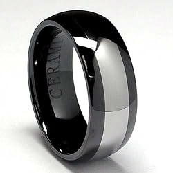 8MM Dome Ceramic Ring with Tungsten Carbide Inlay size 8