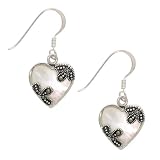 Sterling Silver Marcasite & Mother of Pearl Heart Earrings
