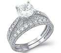 New 14k White Gold CZ Engagement Ring Wedding Band Set Round Cut