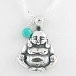 Sitting Buddha Pendant in Sterling Silver with a Turquoise Bead on a 16" Box Chain, #8517