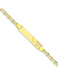 14K Gold Tricolor Link Heart ID Baby Bracelet 6 Inches
