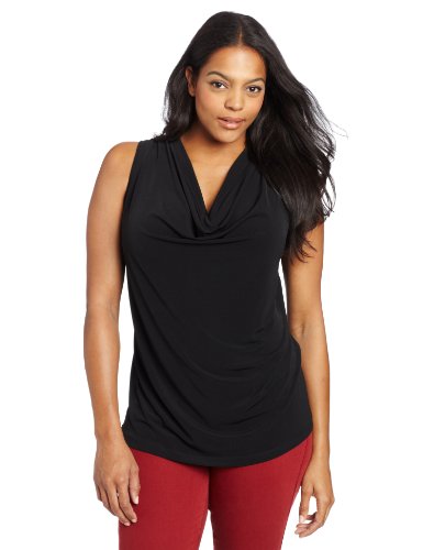 Calvin Klein Women's Plus-Size Solid Cowl Neck, Black, 3X