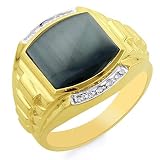 10K Yellow Gold Gray Cat's-eye Diamond Accented Men's Ring size 10.5