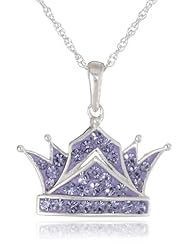 Sterling Silver Purple Crystal Crown Pendant Necklace, 18"