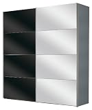 Solutions 49230-400 Schwebet&uuml;renschrank 200 x 216 x 68 cm / silber / Spiegel / Glas-schwarz