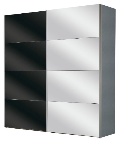 Solutions 49230-400 Schwebet&uuml;renschrank 200 x 216 x 68 cm / silber / Spiegel / Glas-schwarz