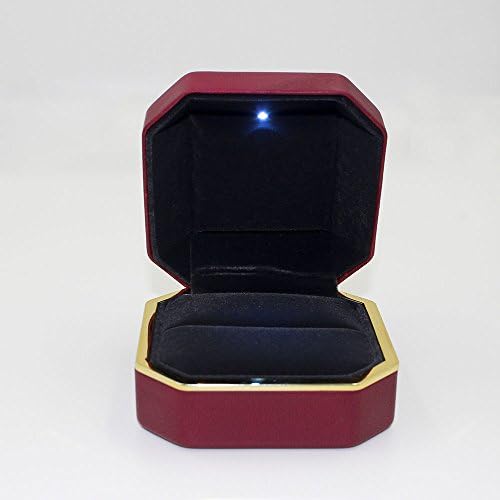 Ring Box, LUXCY Luxurious Premium Square PU Leather Ring Box with LED Light for Proposal / Engagement / Valentine's Day (Red)