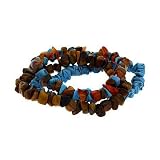 3 Genuine Carnelian, Tiger Eye Reconstituted Turquoise Multi Chip Bracelet Set
