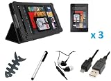 8IN1 Black Leather Case Cover with Stand/ Screen Protector*3/ Stylus Pen/ Earphone/ USB/ Wire Wrapper for Amazon Kindle Fire 7